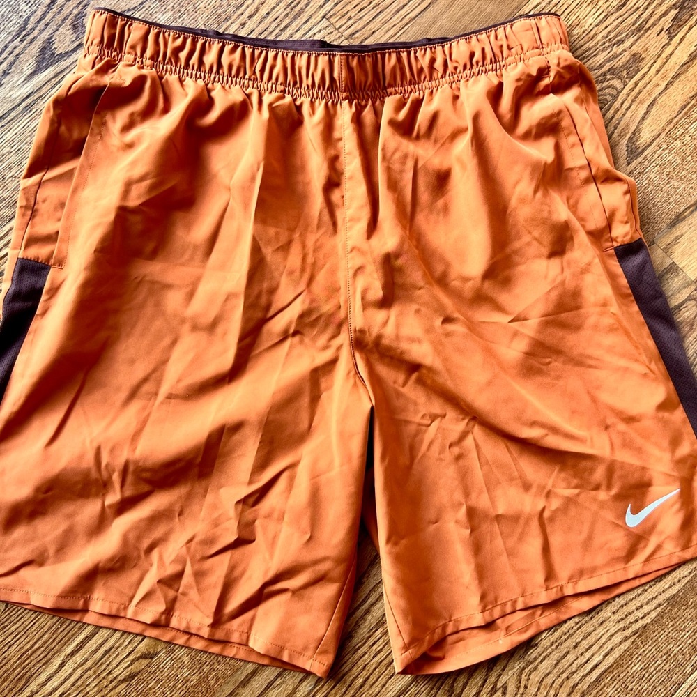 Nike Men’s Standard Fit 9” Shorts – Brown Rust Color + Dark Brown Stipe - Large